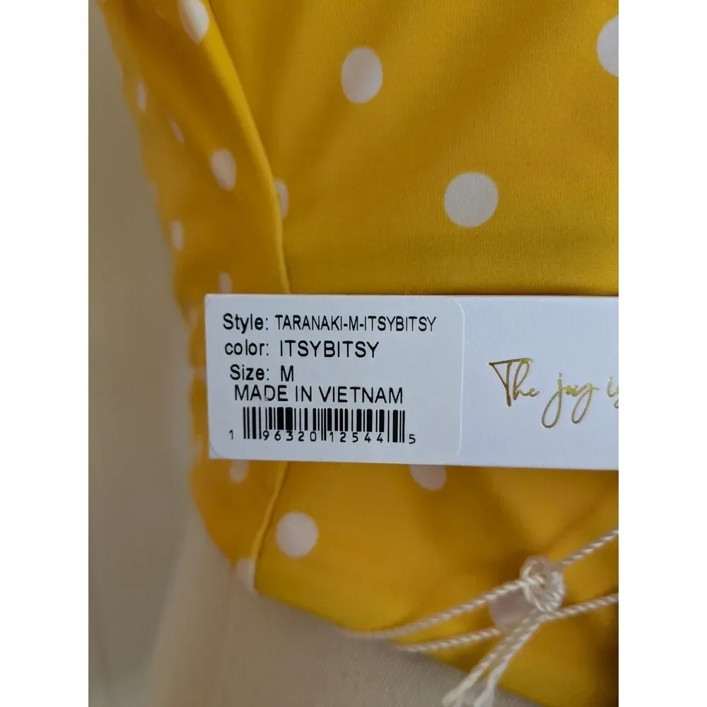 Taranaki Long Sleeved Crop Cut-Out Rashie - Yellow w/ white polka dots - Small